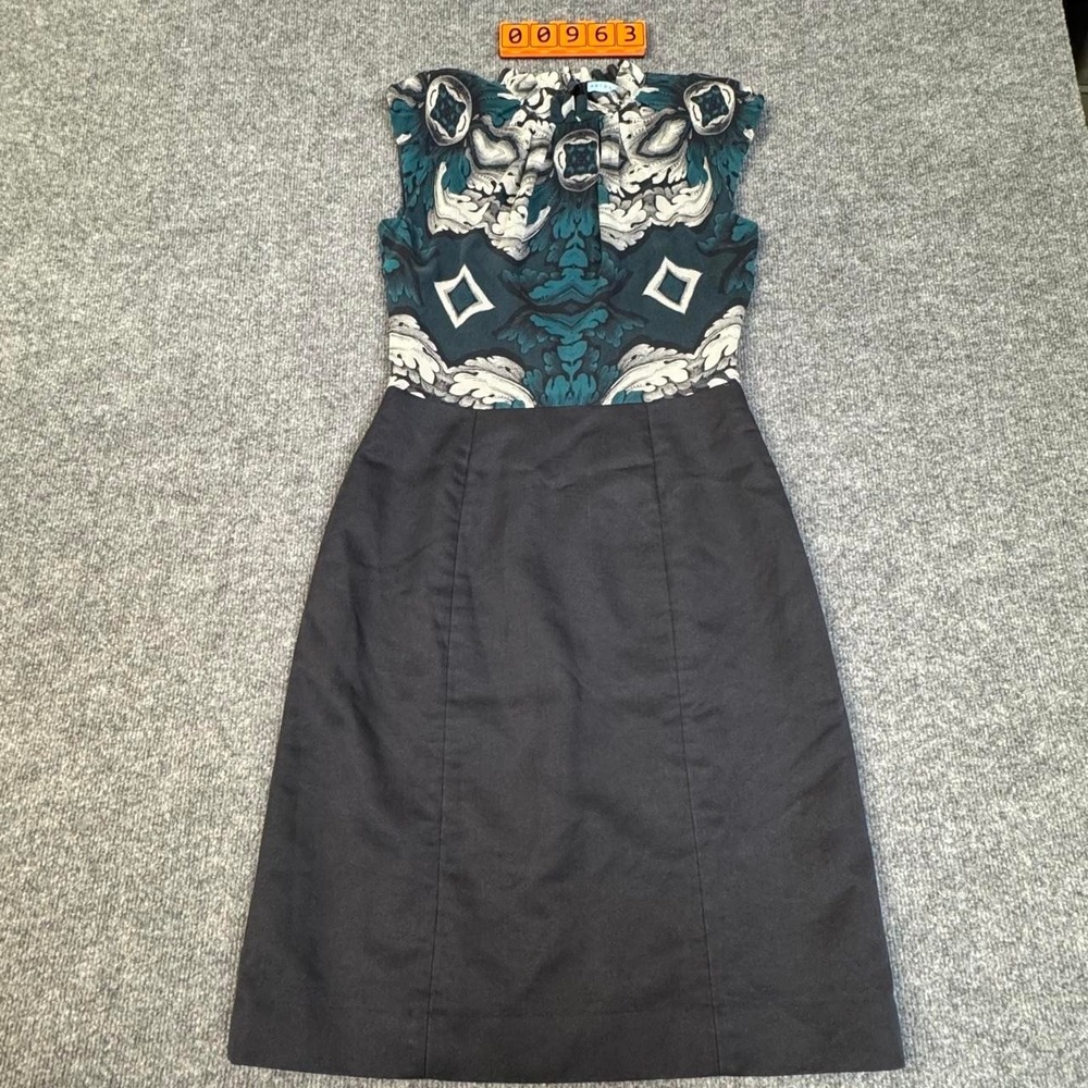 Antonio Melani black & blue floral print midi dress with diamond shapes, size 2